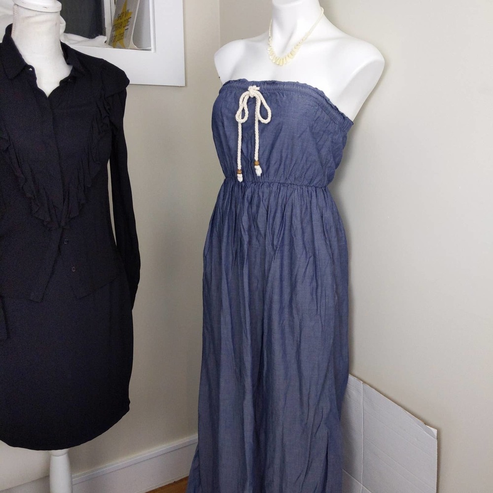 GAP Strapless Maxi Dress in Denim Blue with Rope Tie